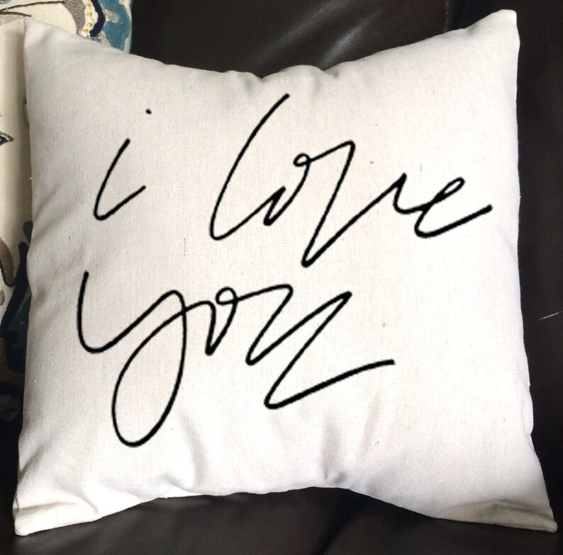 Valentine Pillow, I Love You Pillow, Burlap Pillow, Decorative Pillow, Handlettered, Nursery Pillow, Fiance Pillow, Anniversary Pillow image 1