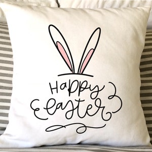 Easter Pillow, Burlap Pillow, Decorative Pillow, Holiday Pillow, Happy Easter Pillow, Throw Pillow, 16x16 Pillow