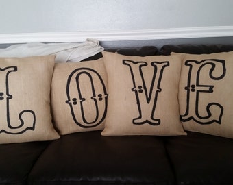 Valentine Pillow Set, Valentine Pillow, LOVE Pillow Set, Decorative Pillows, Throw Pillows, Burlap Pillow, 16x16 Pillow, Gift Pillow