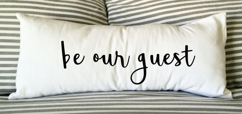 Be Our Guest Pillow, Guest Room Pillow, Bedroom Pillow/Nursery Pillow, Decorative Pillow, Lumbar, 12x24 Pillow, Hostess Gift, Burlap Pillow image 1