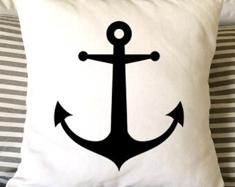 Anchor Pillow, Nautical Pillow, Decorative Pillow, Throw Pillow, 16x16 Pillow, Burlap or Canvas Pillow, Gift Pillow, Nautical Pillow