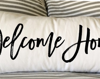 Welcome Home Pillow, 12x24 Lumbar, Housewarming Gift, Burlap Pillow, Wedding, New Home Gift, Gift Pillow, Christmas