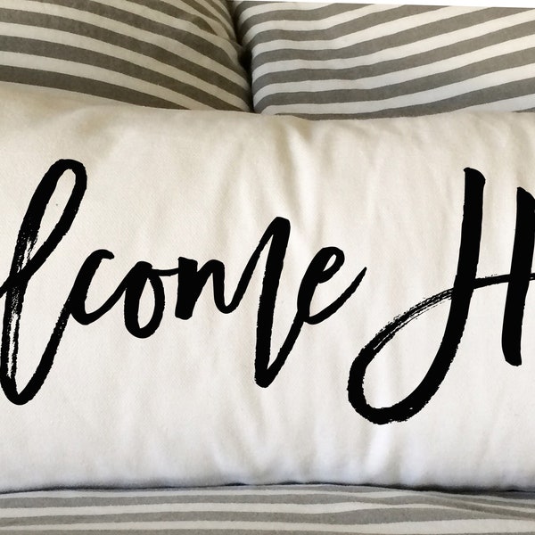 Welcome Home Pillow, 12x24 Lumbar, Housewarming Gift, Burlap Pillow, Wedding, New Home Gift, Gift Pillow, Christmas