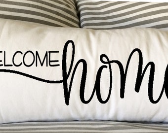 Welcome Home Pillow, 12x24 Lumbar, Housewarming Gift, Burlap Pillow, Wedding, New Home Gift, Gift Pillow, Christmas