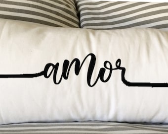 Valentine Pillow, Love Pillow, Decorative Pillow, Lumbar Pillow, Whimsical Pillow, Holiday Pillow, 12x24, Burlap Pillow