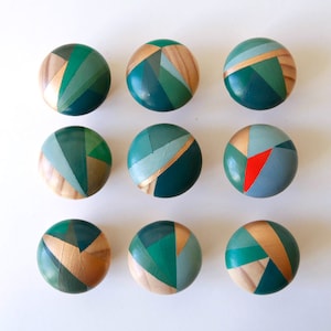 Forest - Hand painted green, turquoise, bronze, teal and wood geometric door knobs/handles - sustainable gifts + homewares