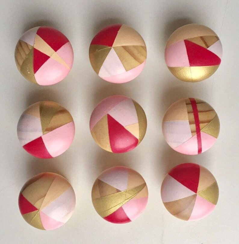 peach Hand painted colourful pinks Cherry Blossom homewares sustainable gifts gold /& wood colourful geometric door knobshandles