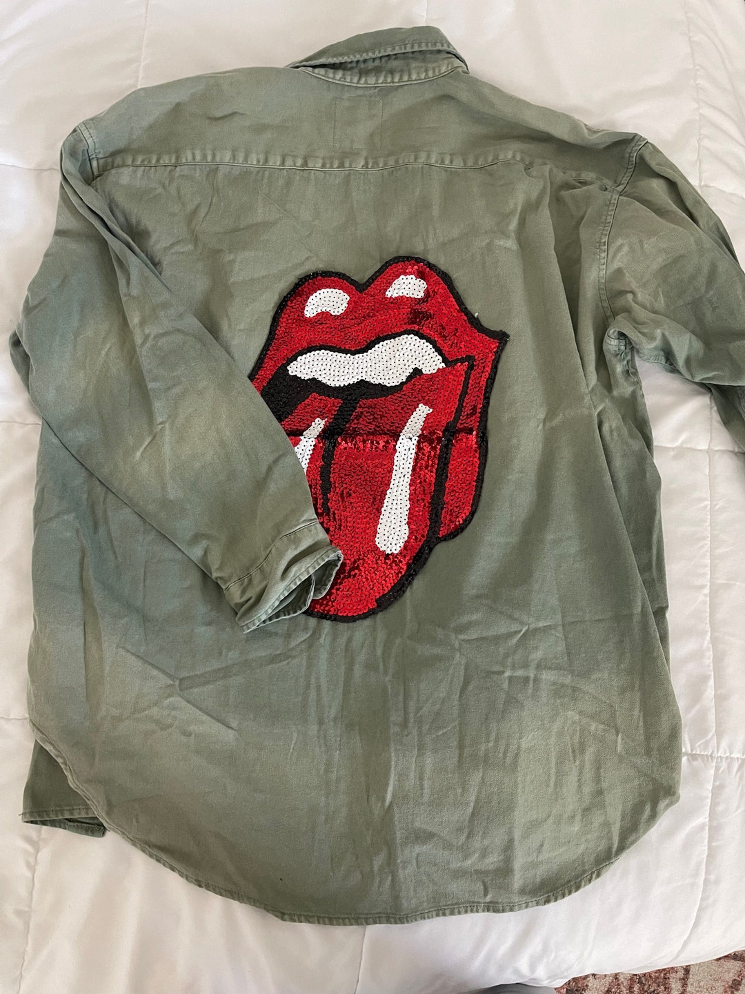 Rolling Stones Shirt Jacket Green Denim Button Up Womens Etsy