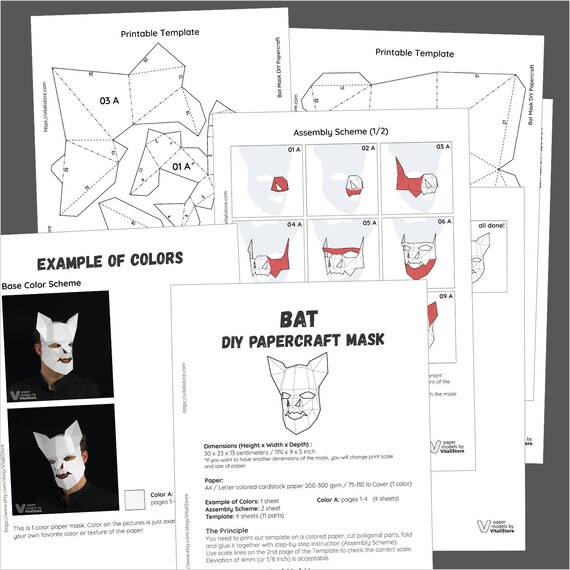 bat mask papercraft paper mask bat papercraft costume papercraft diy gift party bat mask pdf template low poly mask bat paper craft bat face template
