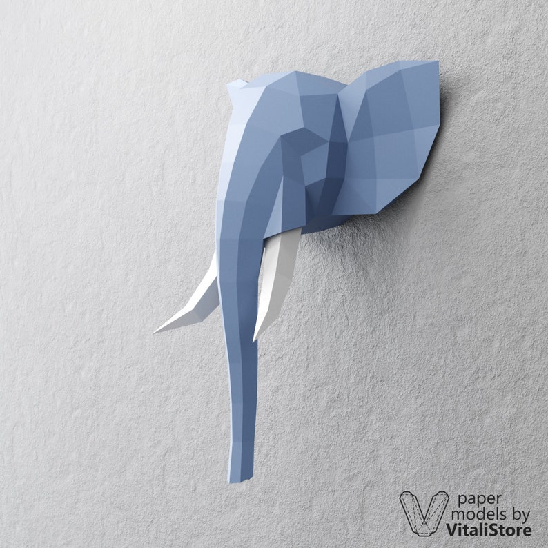 Download Elephant Trophy Paper Animals Papercraft 3d Elephant Low Poly Pdf Papercrafting 3d Paper Head Pdf Pattern