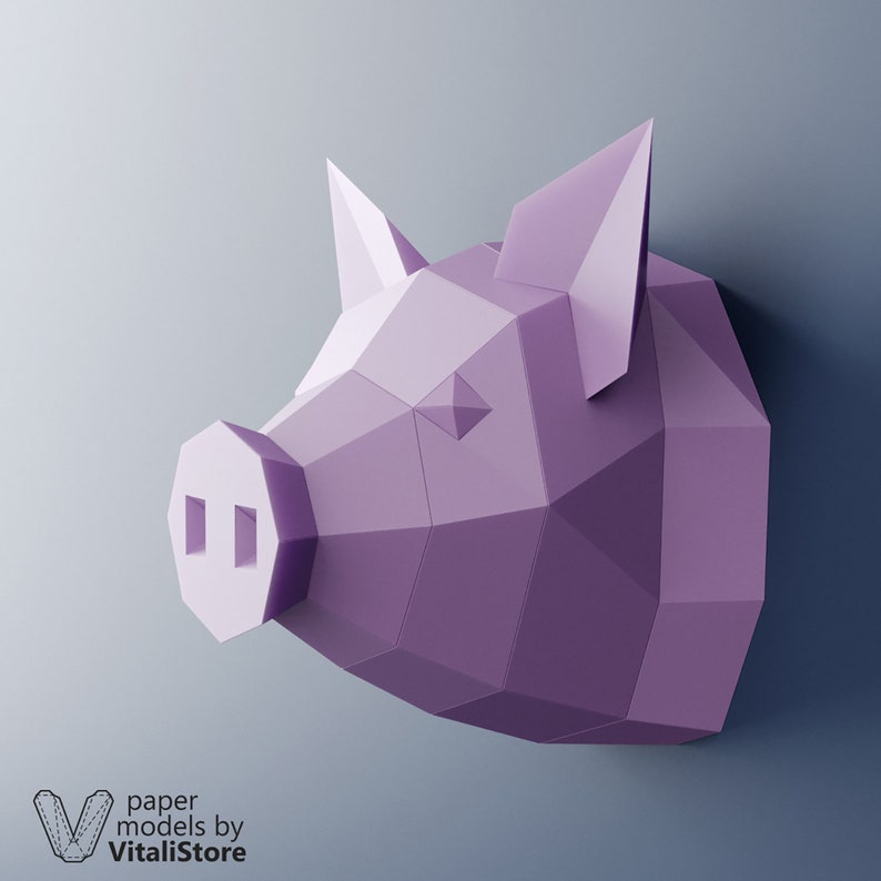 Diy Pig Head DIY Papercraft Pig Trophy Pig Wall Decor Low Poly Model DIY Gift Paper Craft Piggy 3D Papercraft Pig Faux Taxidermy Pig