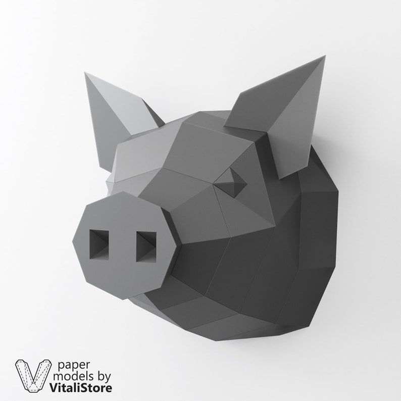 Diy Pig Head DIY Papercraft Pig Trophy Pig Wall Decor Low Poly Model DIY Gift Paper Craft Piggy 3D Papercraft Pig Faux Taxidermy Pig