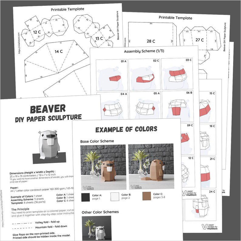 Beaver Paper Craft DIY Gift Pattern 3D Origami Beaver 3D Etsy