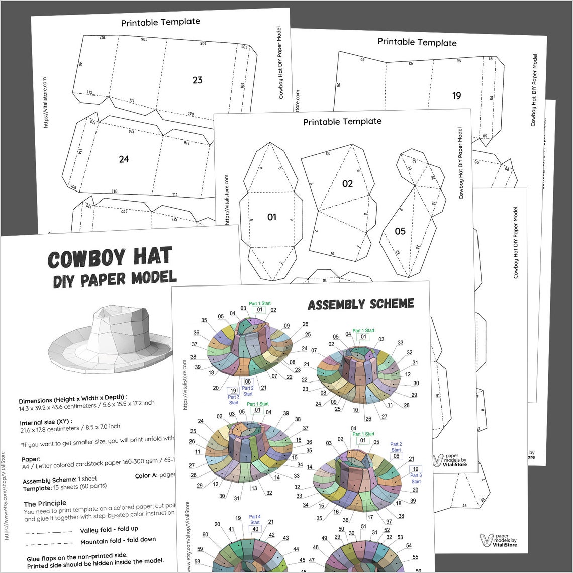 cowboy-hat-papercraft-paper-craft-hat-3d-origami-hat-diy-etsy