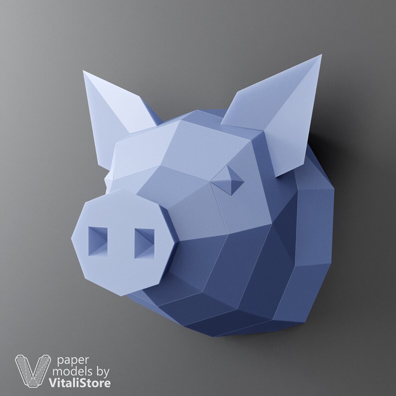 Diy Pig Head DIY Papercraft Pig Trophy Pig Wall Decor Low Poly Model DIY Gift Paper Craft Piggy 3D Papercraft Pig Faux Taxidermy Pig