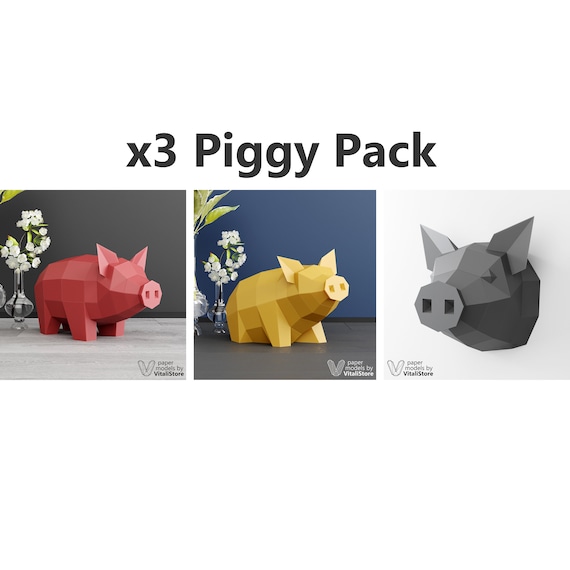 Download 3d Papercraft Pdf Pig Collection Paper Craft Pig 3d Origami Etsy