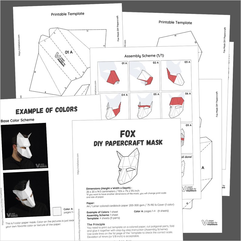 Papercraft Mask Fox Mask DIY Fox Paper Mask Costume Etsy