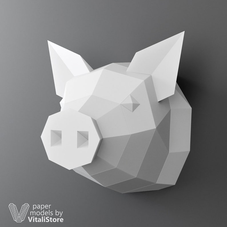 Diy Pig Head DIY Papercraft Pig Trophy Pig Wall Decor Low Poly Model DIY Gift Paper Craft Piggy 3D Papercraft Pig Faux Taxidermy Pig