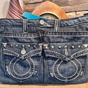 RASS Bag Custom made upcycled denim jean bag with multipockets, shoulder bag, Recycled jeans purse.