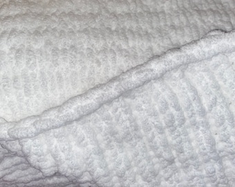 Soft & Fuzzy Hand Knitted Blanket - WHITE