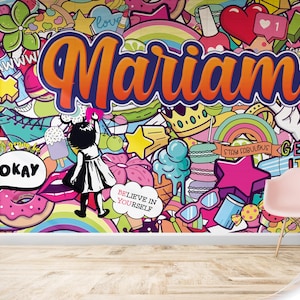 Personalised Girls Graffiti Abstract Wallpaper
