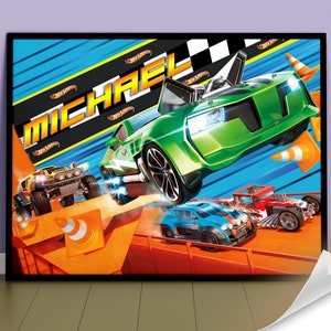 Framed Personalised Hot Wheels inspired childrens name poster