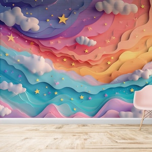 Sfondo Kawaii Pastello Cielo Colorato con Nuvole