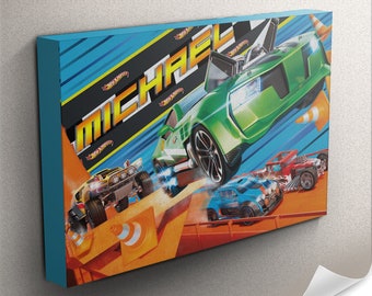 Personalised Hot Wheels inspired childrens name canvas