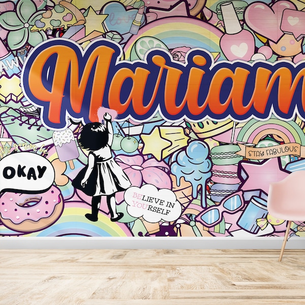 Personalised Pastel Girls Graffiti Abstract Wallpaper