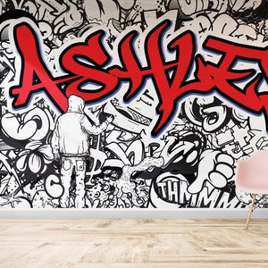 Carta da parati personalizzata con graffiti astratti bianchi