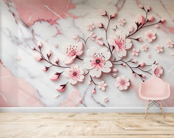 Pink 3D Flower Marble Wallpaper