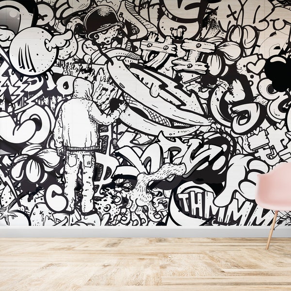 Black & White Graffiti Abstract Wallpaper