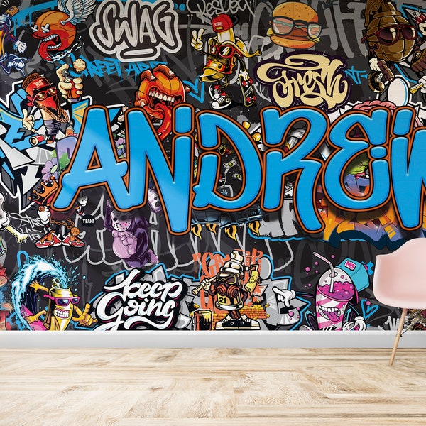 Personalised Blue Graffiti Character Wallpaper