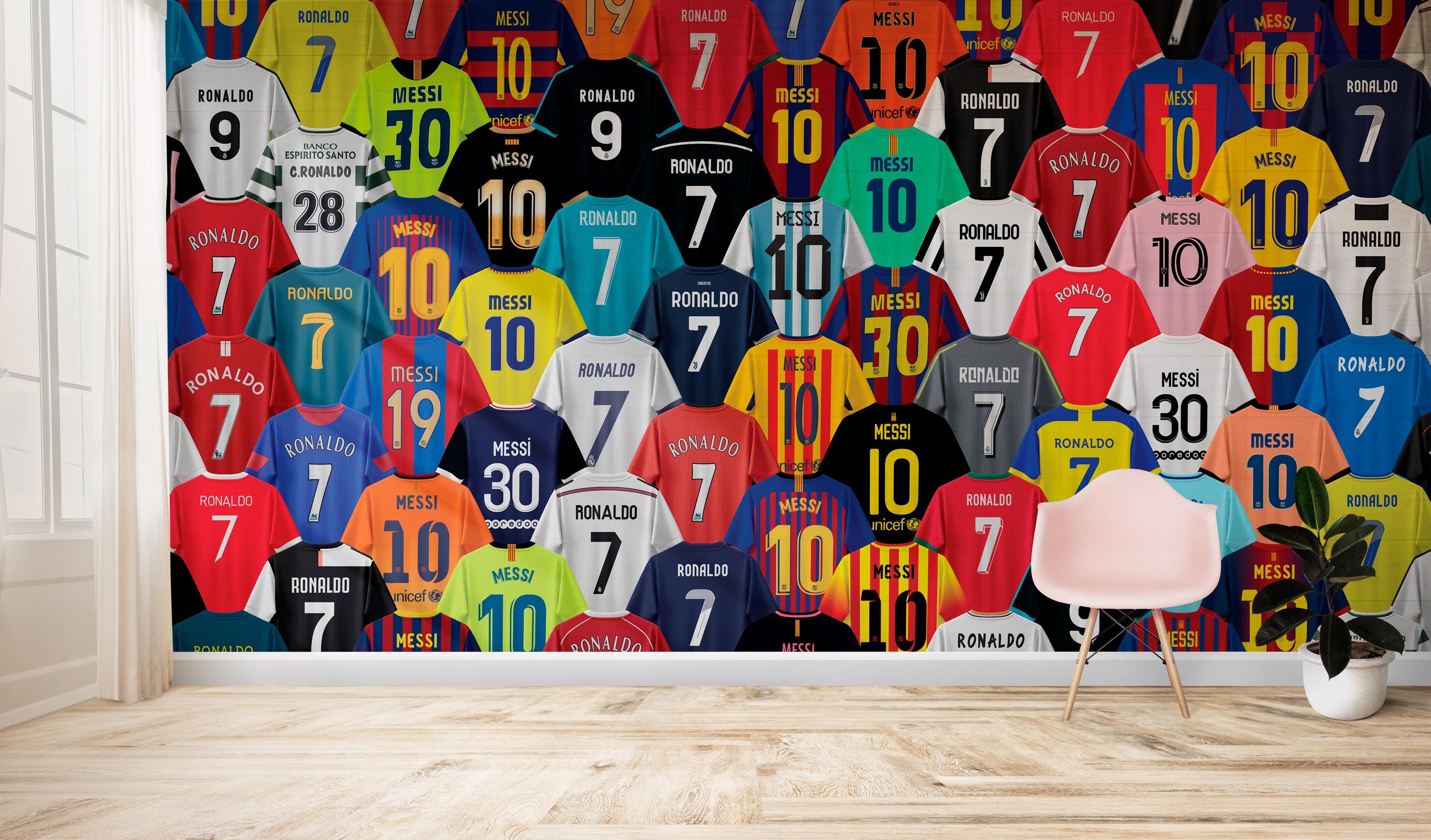 Achtergrond voetbalshirt Ronaldo en Messi