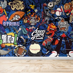 Carta da parati con graffiti sportivi