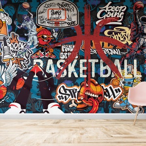 Sfondo di personaggi dei graffiti di basket
