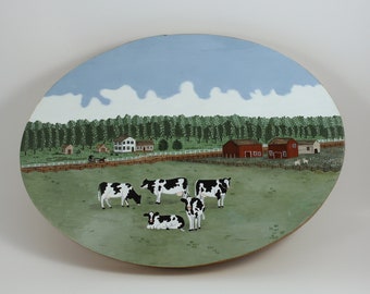 Large Decorated Pantry Box with Holstein Cows Farm Scene