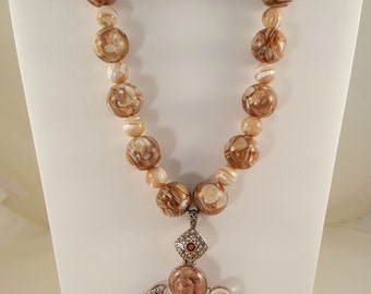 Mother of Pearl Pendant, Necklace and Earrings Set