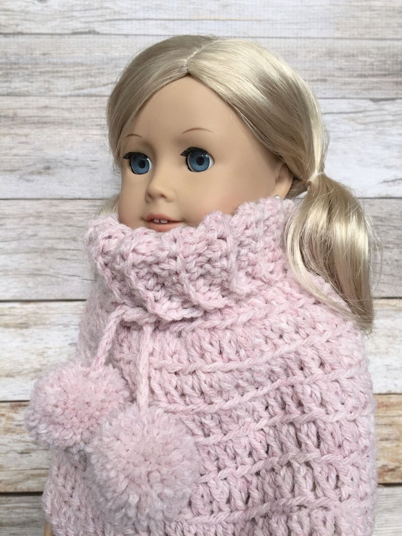 DIY Crochet Pattern 18 inch Doll Pom Pom Poncho PDF 11 Fits Etsy
