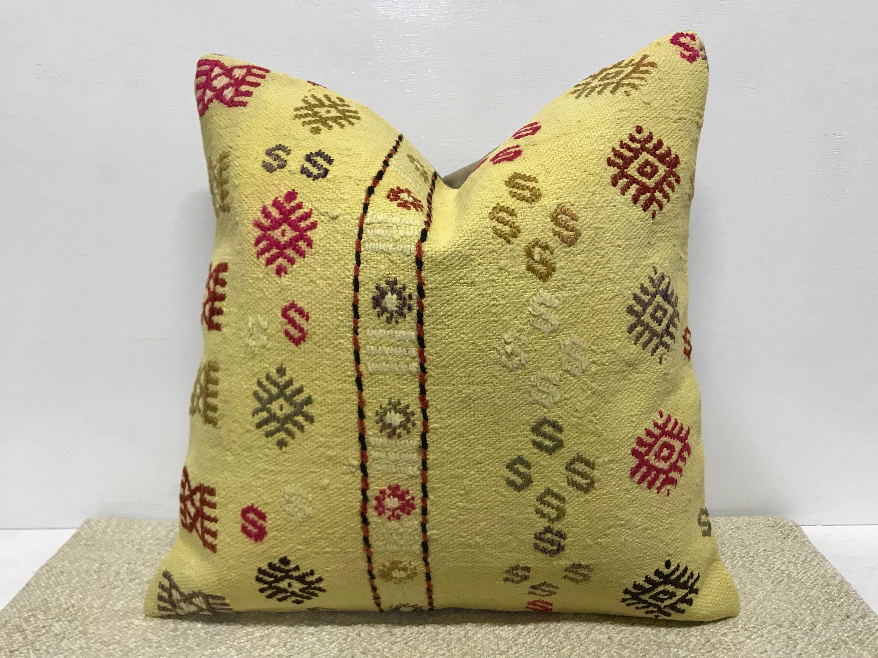 Cotton Kilim Pillow 16x16inch 40x40cm Bohemian Etsy