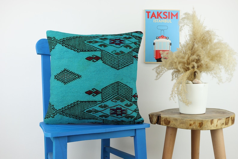 Handwoven Pillow Cushion Cover Vintage Kilim Pillow Kilim Cushion Bohemian Pillow Turk Kilim Pillow 16x16inch 40x40cm