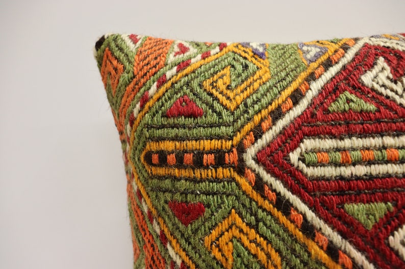 Handwoven Pillow Cushion Cover Vintage Kilim Pillow Kilim Cushion Bohemian Pillow Turk Multicolor Kilim Pillow 16x16inch 40x40cm