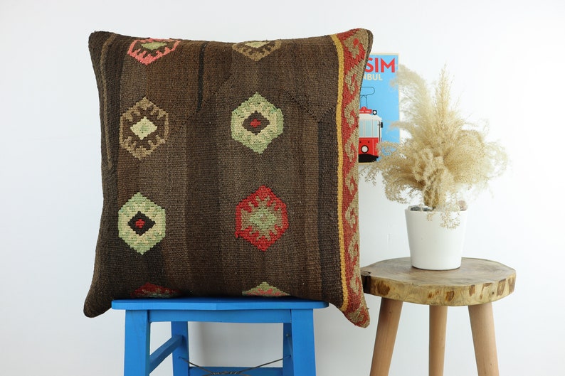 Cushion Cover Pillow Cover Handmade Turkish Kilim Pillow Bohemian Vintage Kilim Pillow 24x24inches 60x60cm Colorful Pillow Cover
