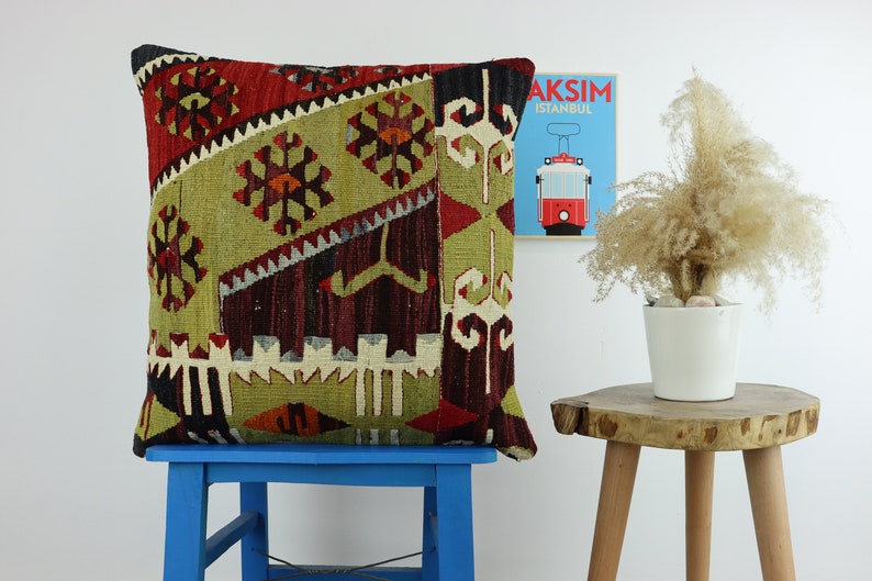 Colorful Pillow Cover Kilim Pillow 20x20inches 50x50cm Cushion Cover Pillow Cover Handmade Turkish Kilim Pillow Bohemian Vintage