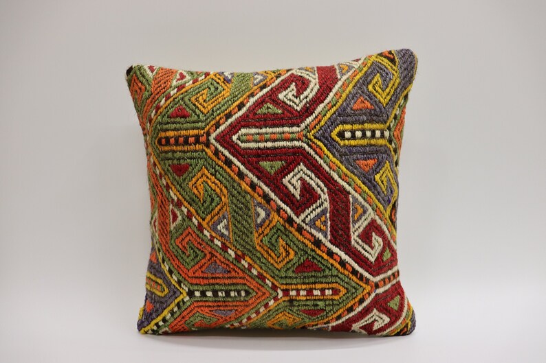 Handwoven Pillow Cushion Cover Vintage Kilim Pillow Kilim Cushion Bohemian Pillow Turk Multicolor Kilim Pillow 16x16inch 40x40cm