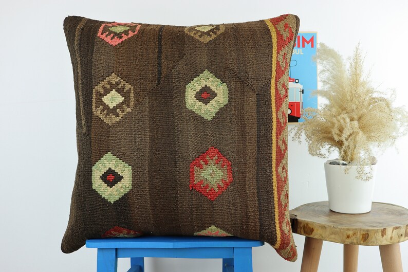 Cushion Cover Pillow Cover Handmade Turkish Kilim Pillow Bohemian Vintage Kilim Pillow 24x24inches 60x60cm Colorful Pillow Cover