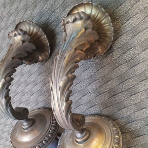 Pair NY E.F. Caldwell Massive Architectural Bronze Wall Sconces Single Arm Torch