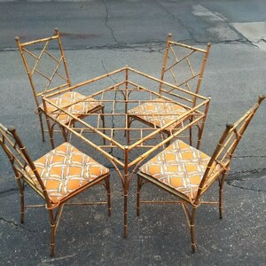 Vtg Table Set Chair Patio Faux Bamboo Gilt Tole Italian Phyllis Morris We Ship