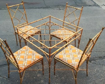 Vtg Table Set Chair Patio Faux Bamboo Gilt Tole Italian Phyllis Morris We Ship