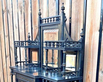 Victorian Aesthetic Movement Ebonized Etagere Stand Cabinet 35x12x63  We Deliver